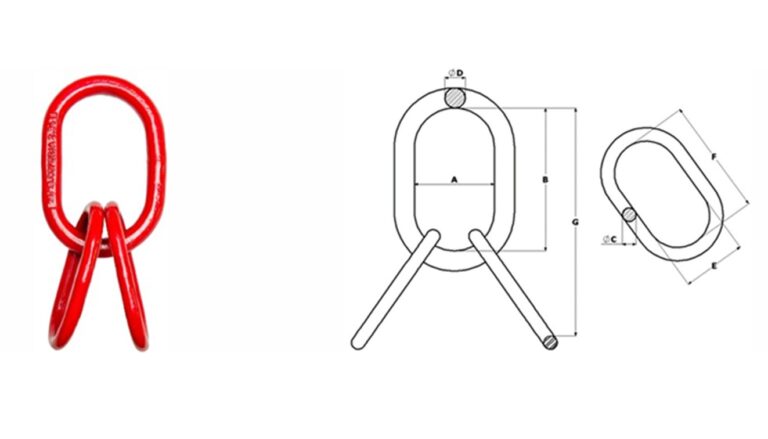 Anel de sustentação com sub-elo utilizado em sistemas de içamento e movimentação de cargas.